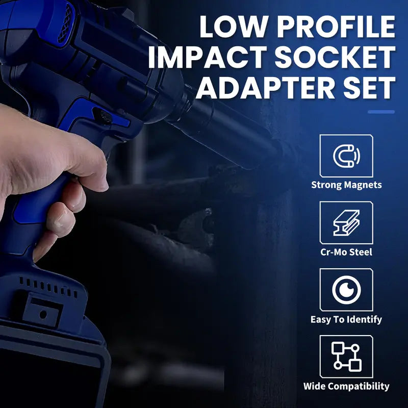 Ultra-Slim Low Profile Impact Socket Adapter Set for Tight Spaces